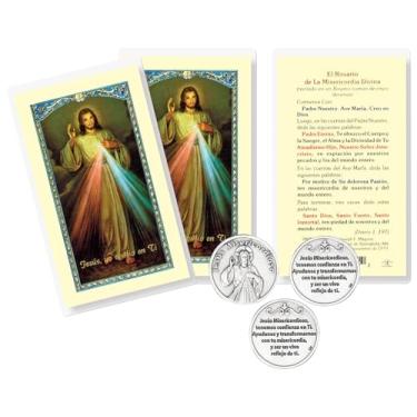 Imagem de Cartão da Misericórdia da Divina Espanhola - Cartas da Misericórdia Divina Conjunto a granel de Cartolina Católica Laminada, Jesus De La Misericordia, Moeda da Divina Misericórdia - 6 Itens