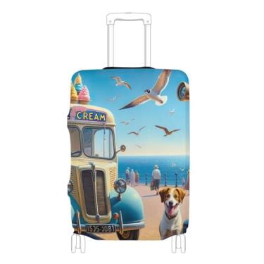 Imagem de Capas de mala, protetor de bagagem, personalizado, para cães, sorvete, carro, bagagem, estampa animal, acessórios de viagem para mulheres, P, serve para capa de 45 a 50 cm, Carrinho de sorvete de