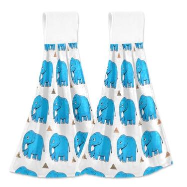 Imagem de Toalhas de mão com laços para pendurar no forno de elefante azul, conjunto de 2 toalhas de chá, macio, absorvente, fofo, cozinha, banheiro, decoração, 46 x 35 cm