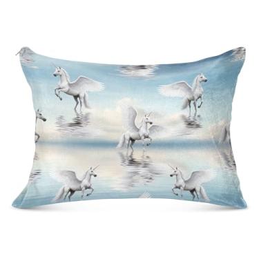 Imagem de Elegante Unicórnios Pegasus Branco Decorativo Fronha com Zíper Padrão Queen King Travesseiros para o Corpo Bonito Grande Decoração de Travesseiros King Size, 50,8 cm x 101,6 cm