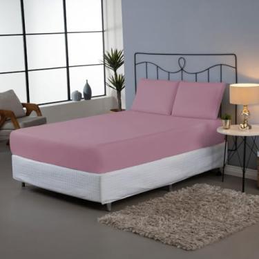 Imagem de Jogo de Lençol Queen 3 Peças Dia a Dia Liso – 80% Algodão, 20% Poliéster, Percal 180 Fios (Rosê)