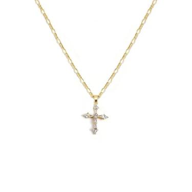 Imagem de Gracayfr Colar Cristão Cruz Zircônia Cúbica Starburst Strass Colar Jesus Crucifixo Banhado a Ouro 14K Pingente FaithHeart Joias Presente Para Mulheres, Cobre, Sem Pedra Preciosa