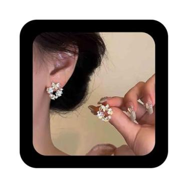 Imagem de Erimberate Brincos de borboleta de cristal boêmio, ouro, pérola, zircônia cúbica, brincos de borboleta, círculos, brincos de argola para mulheres, Zinco, Sem pedra preciosa