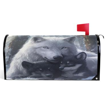 Imagem de TSENQUE Wolf Mom Capas de caixa de correio magnéticas decorativas outono caixa de correio de vinil moderna decoração de jardim tamanho padrão 52,6 x 45,8 cm