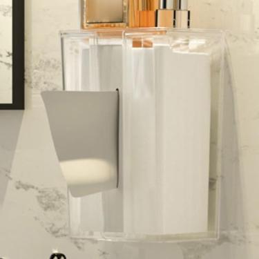Imagem de Caixa de suporte de papel de acrílico transparente montada na parede, dispensador de toalha de papel multifuncional moderno com design transparente, adequado para banheiro, cozinha (transparente)