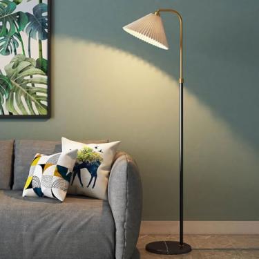 Imagem de Luminária de chão com cúpula plissada, luminária de metal polido, elegante luminária vertical com cabeça giratória, luminária de leitura alta para ambientes internos, base de mármore, interr