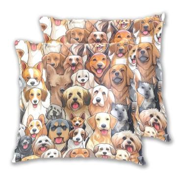 Imagem de Joitme Conjunto de 2 capas de travesseiro de cachorro fofo colorido com animais pug para decoração de quarto, 50 x 50 cm, 2 peças