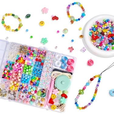 Imagem de Glorig Kit de fabricação de chaveiros de contas DIY para crianças, kit de fabricação de chaveiros, letras, alfabeto, nome, contas, coração, flor, mochila, berloques, acessórios de joias, 657 peças