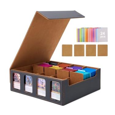 Imagem de Venssu Caixa de armazenamento de cartões para cartas colecionáveis com suportes de cartas, caixa de baralho MTG 3000+ com 24 divisórias coloridas, armazenamento de cartões colecionáveis com janelas de