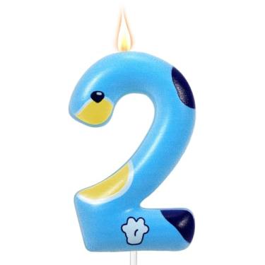 Imagem de Vela com número de aniversário de pata de cachorro azul, velas fofas de aniversário com tema de pata de cachorro, decoração de bolo de aniversário para meninos e meninas (número 2)