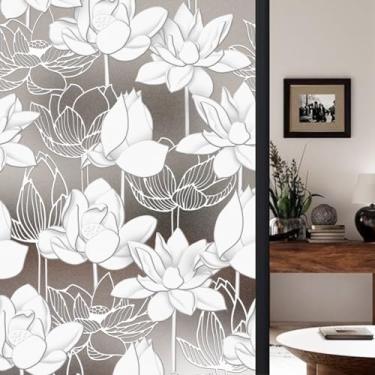 Imagem de Chicskin Película de privacidade de janela tropical fosca 3D sintética para porta e janela de vidro, flor de lótus 3D de 43 x 200 cm