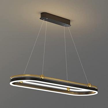 Imagem de Lustre moderno circular LED dimerizável, lustre oval linear LED, luminária pendente em acrílico para sala de jantar, hall de entrada, ilha de cozinha, 72W.
