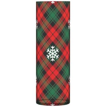 Imagem de Vasos cilíndricos decorativos de Natal xadrez vermelho verde para flores, vaso de flores redondas, vasos exclusivos personalizados para decoração de casa, 30 cm x 9,9 cm