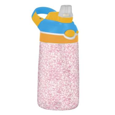 Imagem de Garrafa de água esportiva infantil Bokeh com glitter rosa macio para escola, 473 ml, garrafa de água Tritan de 473 ml com canudo, copo portátil para crianças, reutilizável, alça de transporte