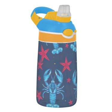 Imagem de Garrafa de água esportiva de 473 ml com canudo para crianças, meninas, meninos, garrafa de água Tritan à prova de vazamento de 473 ml, copo infantil reutilizável portátil, alça de transporte, estrela