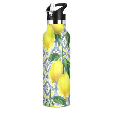 Imagem de Joisal Garrafas de água isoladas para meninas de 590 ml com tampa de palha, garrafa de água esportiva de aço inoxidável com alça, copos infantis à prova de vazamento