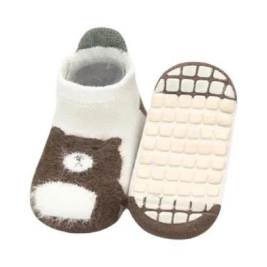 Imagem de Meia De Algodão Espessa Para Menina Bebê Com Solas De Borracha Estampa