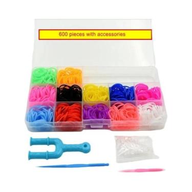 Imagem de Conjunto De Elásticos Coloridos 600-1800pcs Kit De Fazer Pulseiras DIY