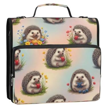 Imagem de Linda bolsa organizadora de fichário com zíper de cor macia para ouriços com alça, pasta de portfólio de 3 anéis de 3 anéis, vários bolsos, armazenamento de documentos para escola e escritório