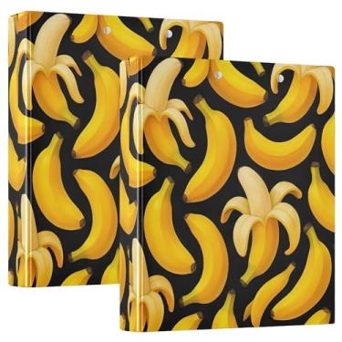 Imagem de Fichários pretos de bananas amarelas fofas personalizadas, 3 polegadas, 3 anéis, 200 folhas, anel redondo, fichário de escritório, 31,5 x 27 x 6 cm, pacote com 2