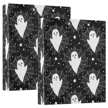Imagem de Fichários personalizados fofos de fantasmas brancos pretos de 3,8 cm, 3 argolas, 200 folhas, 3 pastas de anel, impressão de anel redondo, fichário resistente, 31,5 x 27 x 6 cm, 1 pacote