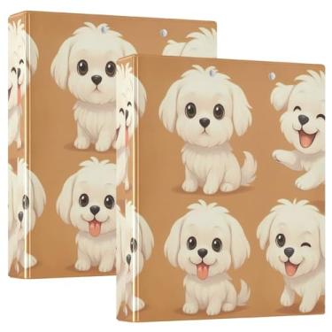 Imagem de Pastas fofas de cães malteses divertidos de 3 cm com 3 anéis para guardar 200 folhas, pastas coloridas, caderno, anel redondo, fichário de apresentação, 31,5 x 27 x 6 cm, pacote com 2