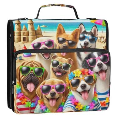 Imagem de Organizador de fichário de animais engraçados fofos com 3 argolas de 3,8 cm de anel D para fichário escolar com alça de ombro, portfólio e estojo para pasta de anel