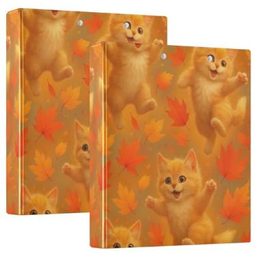 Imagem de Fichários personalizados laranja gatinhos vibrantes outono 3,5 polegadas 3 anéis comporta 200 folhas, pastas, caderno, impressão de anel redondo, 31,5 x 27 x 6 cm, 1 pacote
