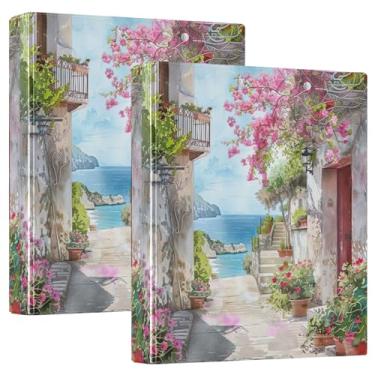 Imagem de Fichários de 3 anéis com estampa floral mediterrânea personalizada de 3 cm, suporte para 200 folhas, anel redondo, 31,5 x 27 x 6 cm, 1 pacote
