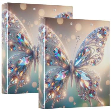 Imagem de Fichário de borboleta de diamante, 3 polegadas, 3 anéis, 200 folhas, fichário moderno, anel redondo, 31,5 x 27 x 6 cm, pacote com 2