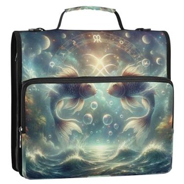 Imagem de Fichário celestial Peixes Aqua, fichário organizador, fichário de 3 anéis