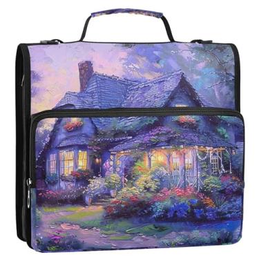 Imagem de Organizador de fichário com zíper de lavanda com 3 argolas de 3,8 cm D com alça para armazenamento escolar pasta de portfólio com alça