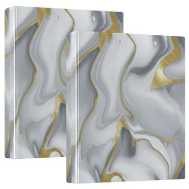 Imagem de Fichários personalizados com textura de mármore cinza dourado, 3 cm, 3 anéis, comporta 200 folhas, pastas, anel redondo, fichário de receita, 31,5 x 27 x 6 cm, pacote com 2