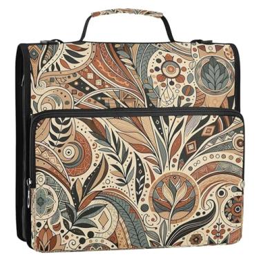 Imagem de Fichário boho floral bege com zíper - organizador de documentos com 3 anéis