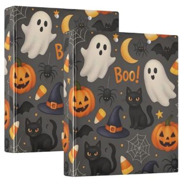 Imagem de Fichários de 3 anéis personalizados de fantasmas de Dia das Bruxas, 2,8 cm, 200 folhas, pastas, caderno, anel redondo, fichário resistente, 31,5 x 27 x 6 cm, 1 pacote