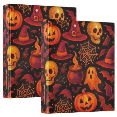 Imagem de Fichários personalizados de abóboras pretas de 3 cm com 3 anéis para guardar 200 folhas, pastas de caderno, anel redondo, fichário de apresentação, 31,5 x 27 x 6 cm, pacote com 2
