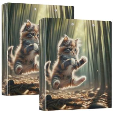 Imagem de Fichário engraçado de gatinho Kung Fu personalizado com três anéis de 3 cm, 200 folhas, portfólio de impressão, fichário, anel redondo fofo, fichário resistente, 31,5 x 27 x 6 cm, pacote com 2