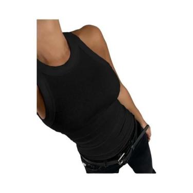 Imagem de Regata de malha canelada sem mangas Slim Fit básica casual para uso di