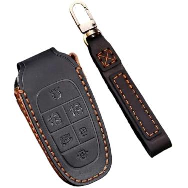 Imagem de Capa de couro artesanal para chave, Compatível com Hyundai santa fe/sonata/tucson, 6 botões, capa de chave de carro, suporte(6 Buttons Black)