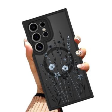 Imagem de OOK Capa para Samsung Galaxy S24 Ultra de 6,8 polegadas (compatível com carregamento sem fio) lindas flores florais translúcidas capa de telefone TPU macio + capa magnética rígida de policarbonato