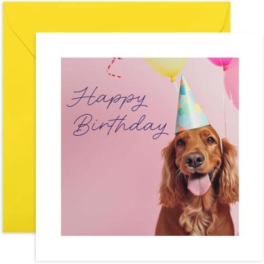 Imagem de Cartão de aniversário com foto de cachorro divertido para homens e mulheres - Cartão de aniversário com foto de cachorro "Happy Birthday" para ele ou ela - Cão de festa - Cartão de aniversário para