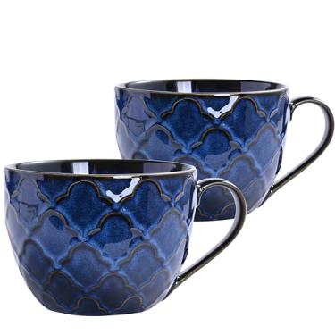 Imagem de Seworlan Canecas de café de cerâmica com alças, xícaras de café de 680 g, canecas grandes de cerâmica para chocolate quente, cappuccino, ramen, aveia, tigelas de sopa de porcelana jumbo com alças