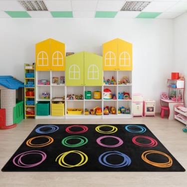 Imagem de Tapete infantil, tapetes para sala de aula, tapete infantil de 1,5 x 18 m com suporte de borracha, círculos coloridos, tapete para sala de aula, berçário para quarto de crianças, sala de jogos ou