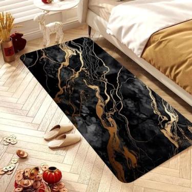 Imagem de Tapete de banheiro de mármore preto dourado para decoração de quarto de crianças tapete antiderrapante para sala de estar 50 x 160 cm