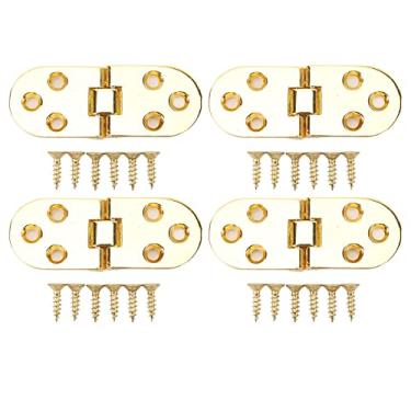 Imagem de 4 conjuntos de dobradiça de aba de 180 graus, 0,09 pol. de espessura, dobradiça superior dobrável de metal para máquina de costura de mesa dobrável (Ouro brilhante)