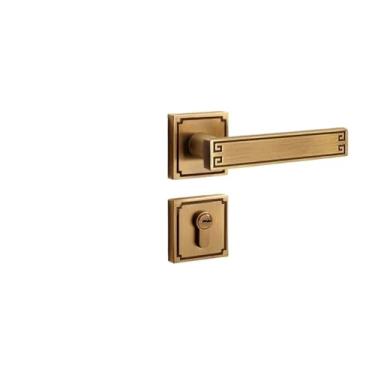 Imagem de Fechadura de porta chinesa mecânica de madeira para quarto, banheiro, liga de zinco silenciosa, fechadura silenciosa (bronze amarelo)