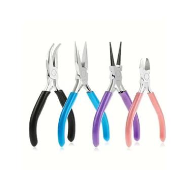 Imagem de 1 kit de ferramentas de alicates de joias inclui cortador de fio redondo de agulha e alicate de nariz curvado para joias, suprimentos de miçangas, ferramentas multifuncionais essenciais para casa