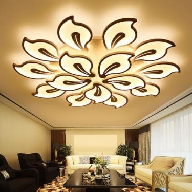 Imagem de Luminária de teto LED moderna, dimerizável com controle remoto, design criativo em formato de pétalas, iluminação interna em acrílico para sala de estar, quarto, sala de jantar e escritório
