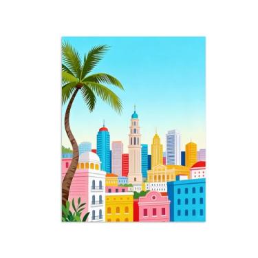 Imagem de Pôster paisagem - Árvore Edifícios Cidade - Impressões em Tela - Imagem Moderna Natureza para Sala de Estar Decoração 50x65cm Sem Moldura