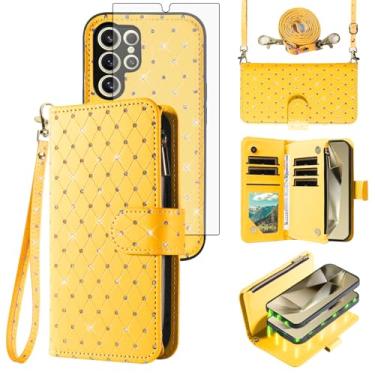 Imagem de Capa carteira compatível com Samsung Galaxy S24 Ultra 5G com zíper para celular e protetor de tela, alça transversal com glitter, suporte para cartão, capa para celular S24Ultra 24S S 24 24Ultra